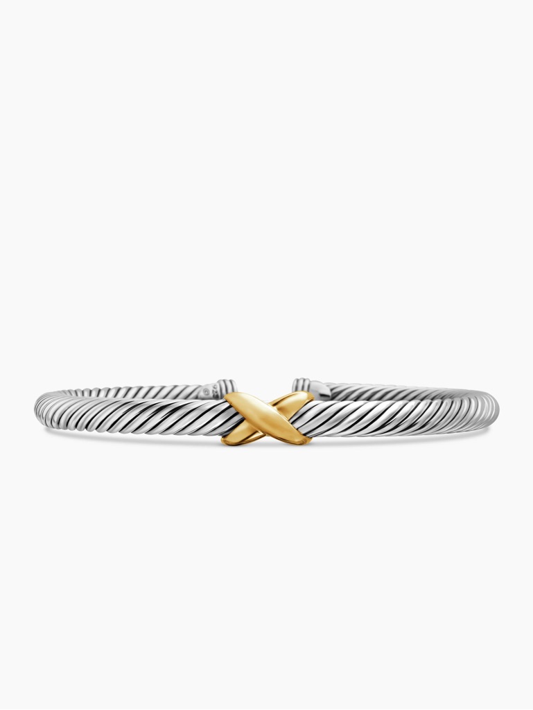 David Yurman Silver Cable Bracelet With Gold X Detail